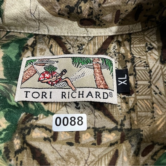 Tori Richard Men XL Aloha Shirt Palm Tree All Over Brown Green Made In Hawaii - Picture 11 of 14